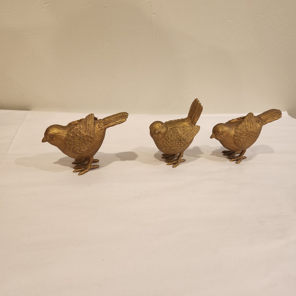 Set Of 3 Golden Colored Birds Gold Accents Home Decor